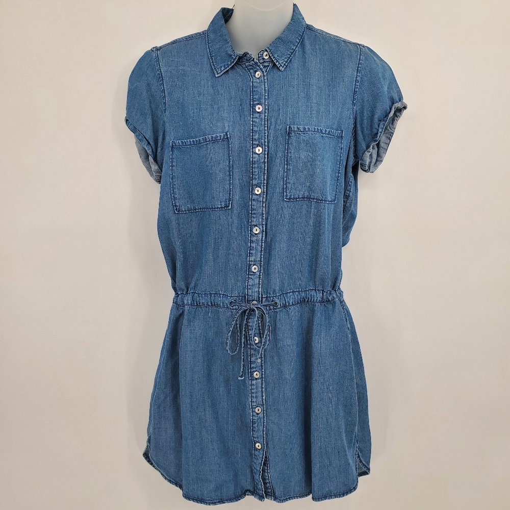 ♡ Lovestitch Blue Chambray Short Sleeve Button Up Shirt Dress Size Small